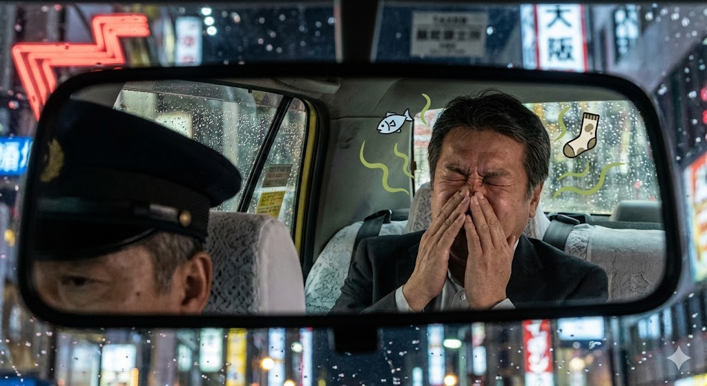 清潔なタクシーの車内中央に配置された消臭剤とアロマディフューザーのイメージ