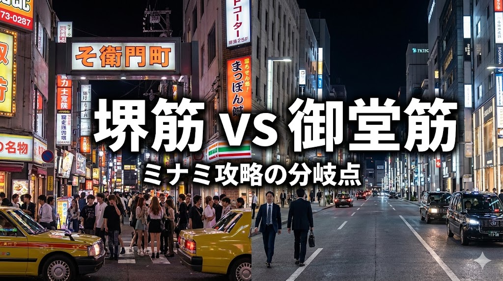 タクシー営業における堺筋ルートと御堂筋ルートの違いを比較した解説画像