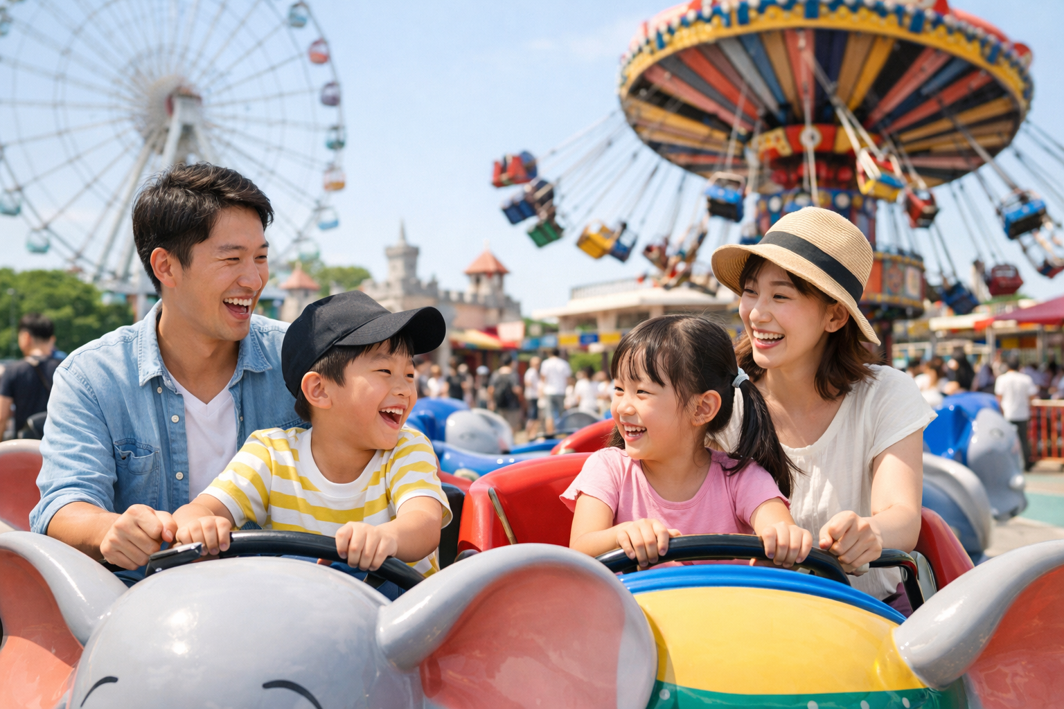 日曜日に活気ある都市の通りを走るタクシー